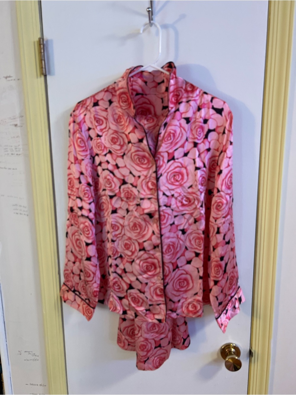 Nick & Nora Pink Rose Print Satin Pajama Set